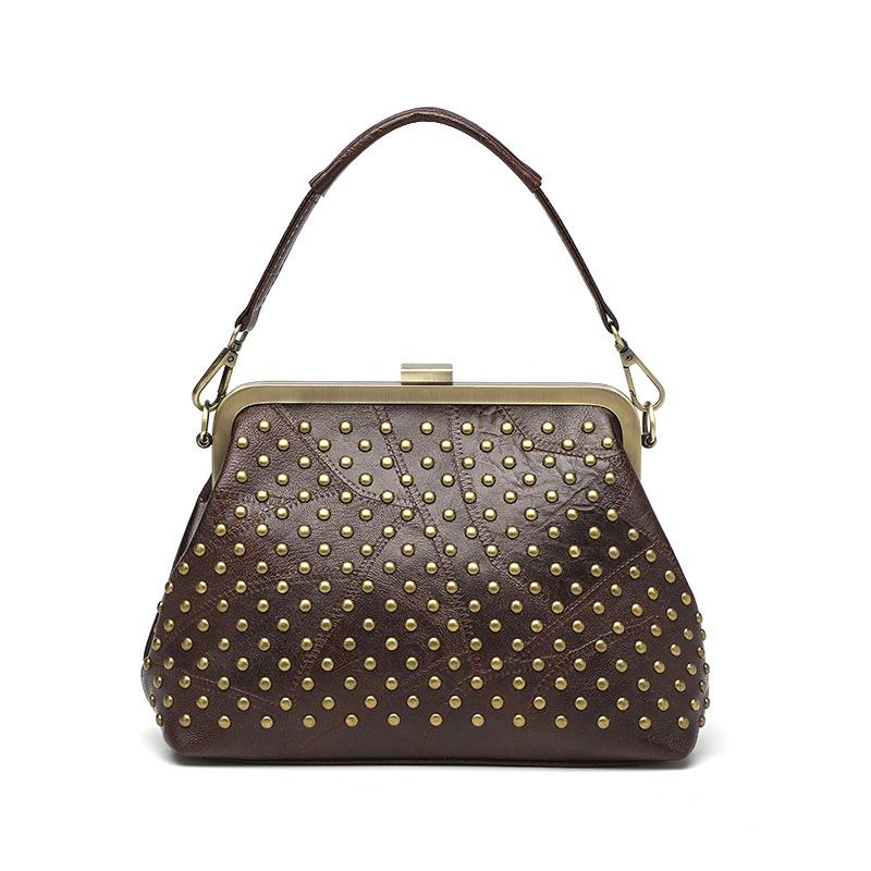 New PU Soft Leather Rivet Clip Bag Versatile Single Shoulder Crossbody Bag for Women