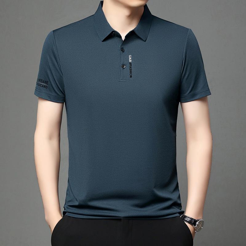 Men's Summer Ice Silk Short Sleeve Lapel T-Shirt - Versatile, Trendy, Cool, and Casual.