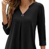 V Neck 45355 Sleeve Pin Decor Pleated Hem Women T-shirt Spring