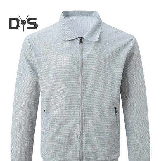 2Pcs/Set Men Autumn Suit Lapel Long Sleeve Zipper Placket Cardigan Elastic Drawstring Waist Long Pants Set Waffle Texture Casual Outfit