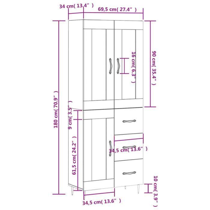 VidaXL Highboard White 69.5x34x180 Cm Engineered Wood 3198577