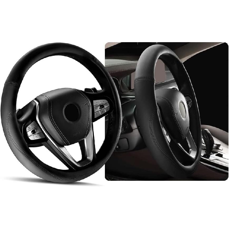 Ziciner Steering Wheel Cover, Soft Leather Premium Durable Elastic Auto Wheel Cover Protector, Stretch Breathable Anti-Slip Lining, Universal 14.5-15 чёрный