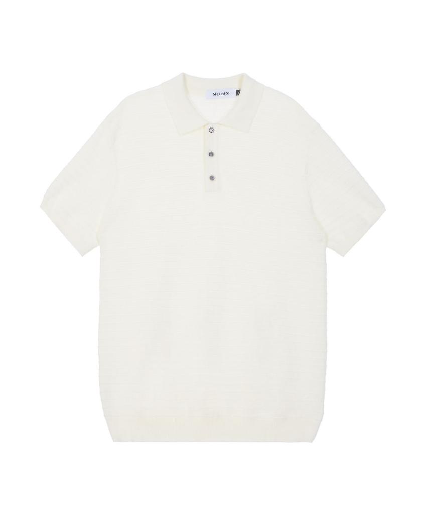 MAKEITTO Striped Texture Collar Knit Short Sleeve T-Shirt_Ivory