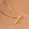 Trendy Gold Color Dragonfly Wings Necklaces For Women Stainless Steel Crystal Necklace Everyday Jewelry Gifts