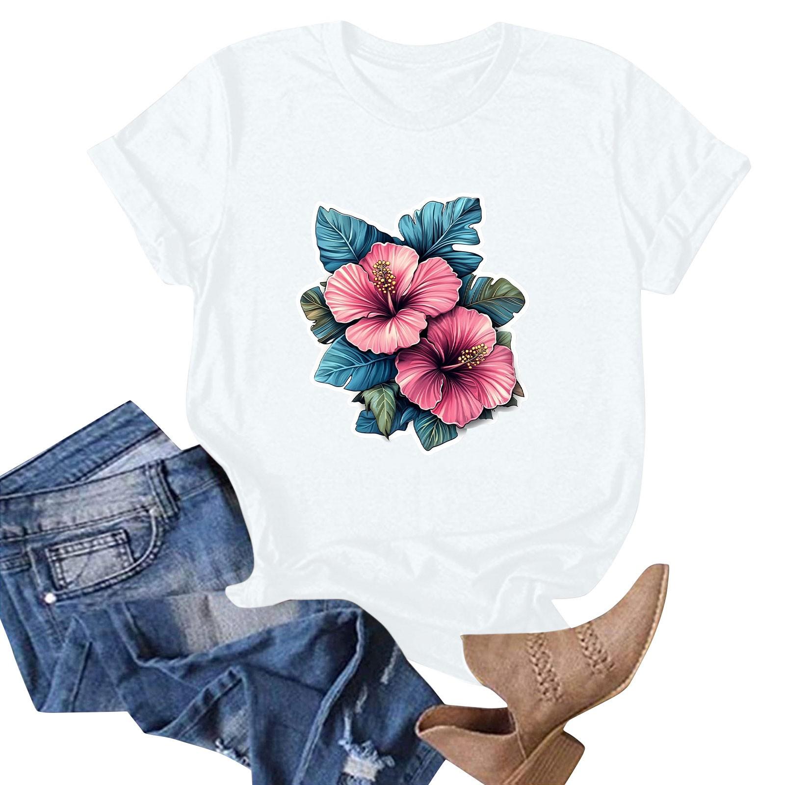 

Женская мода повседневная гавайская футболка с коротким рукавом и принтом, топ, футболка с коротким рукавом XXL белый