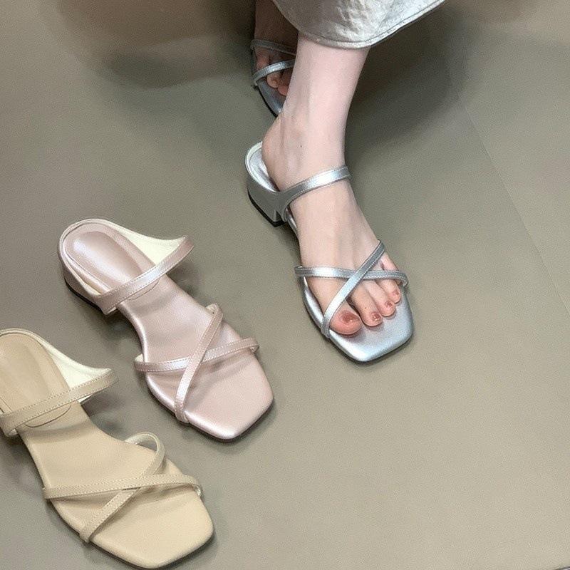 French Gentle Cross with Open-toed Sandals Women's Summer Temperament Square Head Fashion Niche Drag