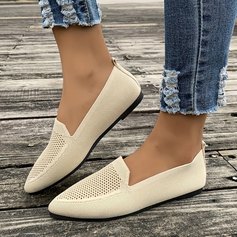 Women's Flat Casual Knit Pointed-Toe Shoes Slip-On Shoes Lightweight and Comfortable Shoes