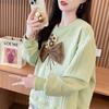 Women Korean Fashion 3D Flower Bow Sweet Chic Sweatshirt Casual Streetwear Y2K Hoodie Round Neck Long Sleeve Loose Pullover Tops