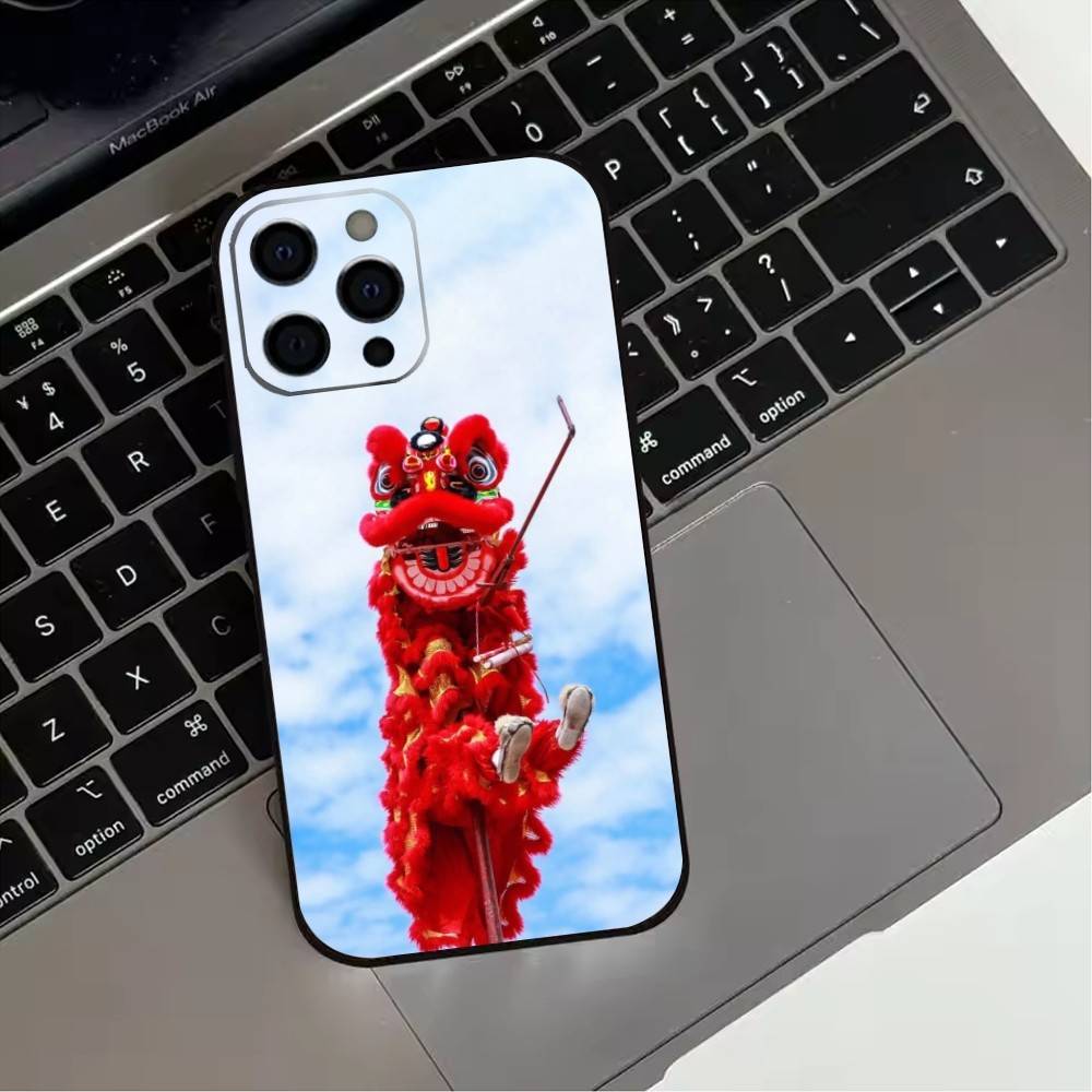 Chinese Lion Dance Phone Case For iPhone 17, 16,15,14,13,12,11 Plus,Pro Max, Others Soft Black Cover