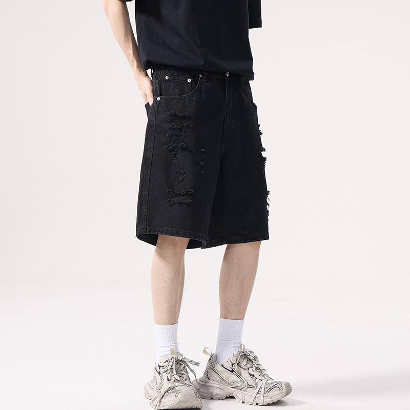 

Summer Pants Men s Design Shorts Black Five-point Pants Casual Straight 2XL чёрный