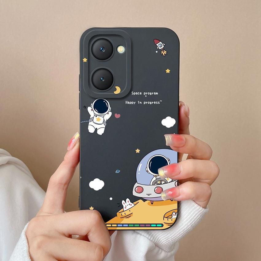 For Vivo Y400 Pro Y03t Y02t Y18i Y18t iQOO U5x Z9 Lite Phone Case Cute Astronaut Pattern Liquid Silicone Anti Fall Protective Back Cover For Vivo Capa