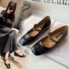 Modische Schnalle Innenhöhe Retro Wortgürtel Kleine EinzelSchuhe Damenschuhe Verdickt und Verbreitert Große Größe Damenschuhe
