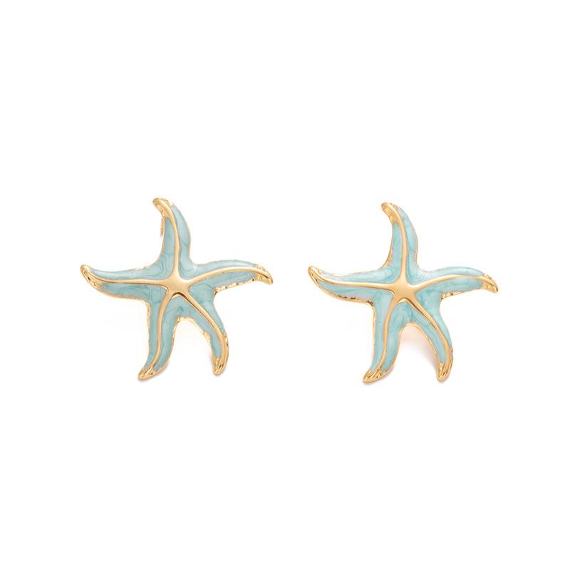 

Bohemia Creative Colorful Drop Glaze Stereo Starfish Stainless Steel Stud Earrings for Summer BeachWomen Jewelry Accessory Gift