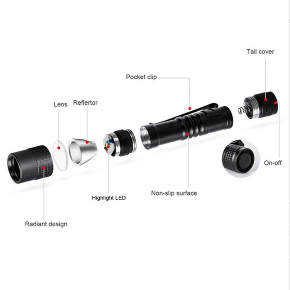 2pcs One Mode Red Light Penlight with Clip Pocket Sized Torch Lightweight Mini Flashlight Hiking