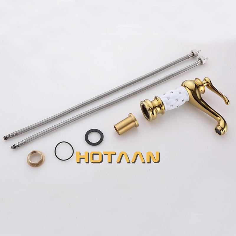 Hotaan Basin Faucet Water Taps Brass Bathroom Sink Faucet Solid White Cold and Hot Water Single Handle Water Sink Tap Mixer