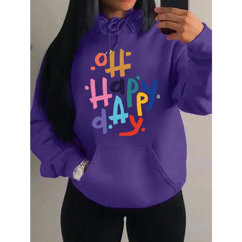 Happy Day Colorful Art Letter Printing Womens Hoody Hip Hop Multicolor Hoodie Autumn Pullover Pocket Female Hoodies