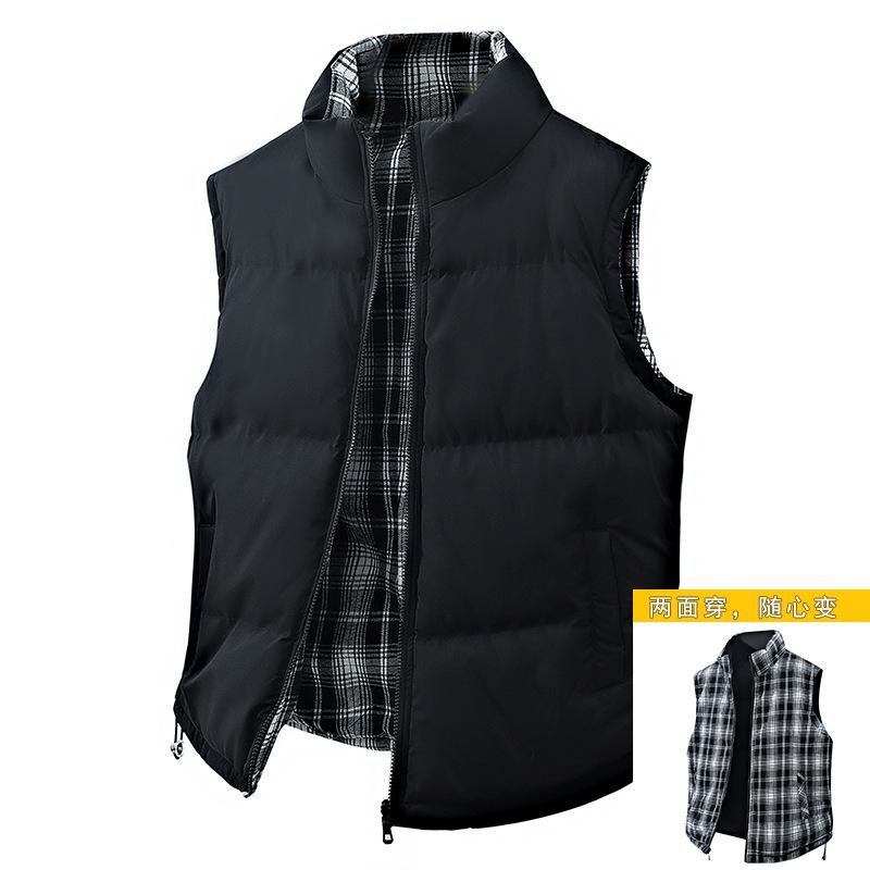 

Double-sided plaid vest men s and women s same autumn and winter loose stand-up collar couple s tooling men s jacket 4XL