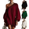 Women Off One Shoulder Loose Mini Dress, Batwing Long Sleeve Lace Trim Club Party Cocktail Dress, Summer Vacation Wedding Guest Dress