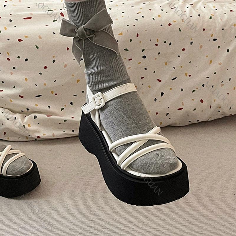 Fashion Roman Sandals Women's 2025 New Summer Thick Bottom Cross Strap Platform Sandal Casual High Heels Solid Heeled Sandals for Women