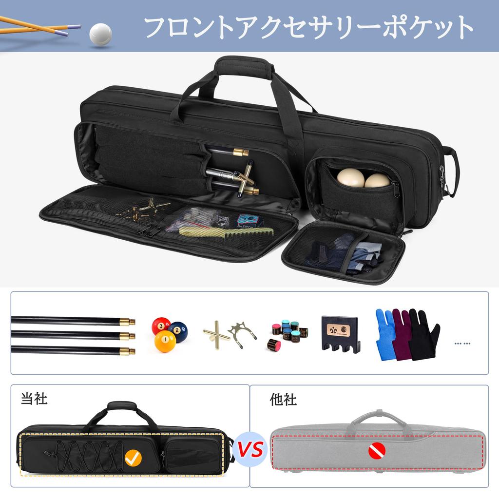 GOBUROS Pool Cue Bag Pool Cue Case Holds 4 Bats and 5 Shafts Billiard Cue Bag Pool Cue Stick Bag Black 1/2