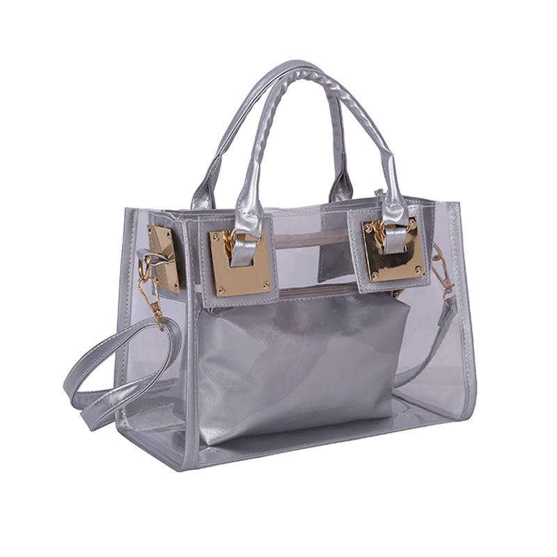

Tide bag new transparent women s bag Korean version of fashion jelly handbag Tide versatile shoulder messenger small square bag срібний