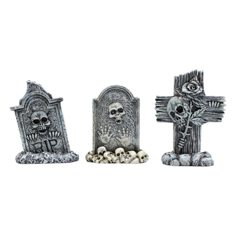 3pcs Skull Cross Halloween  Tombstones Figurine Resin Crafts Tombstone Statues  Party Layout