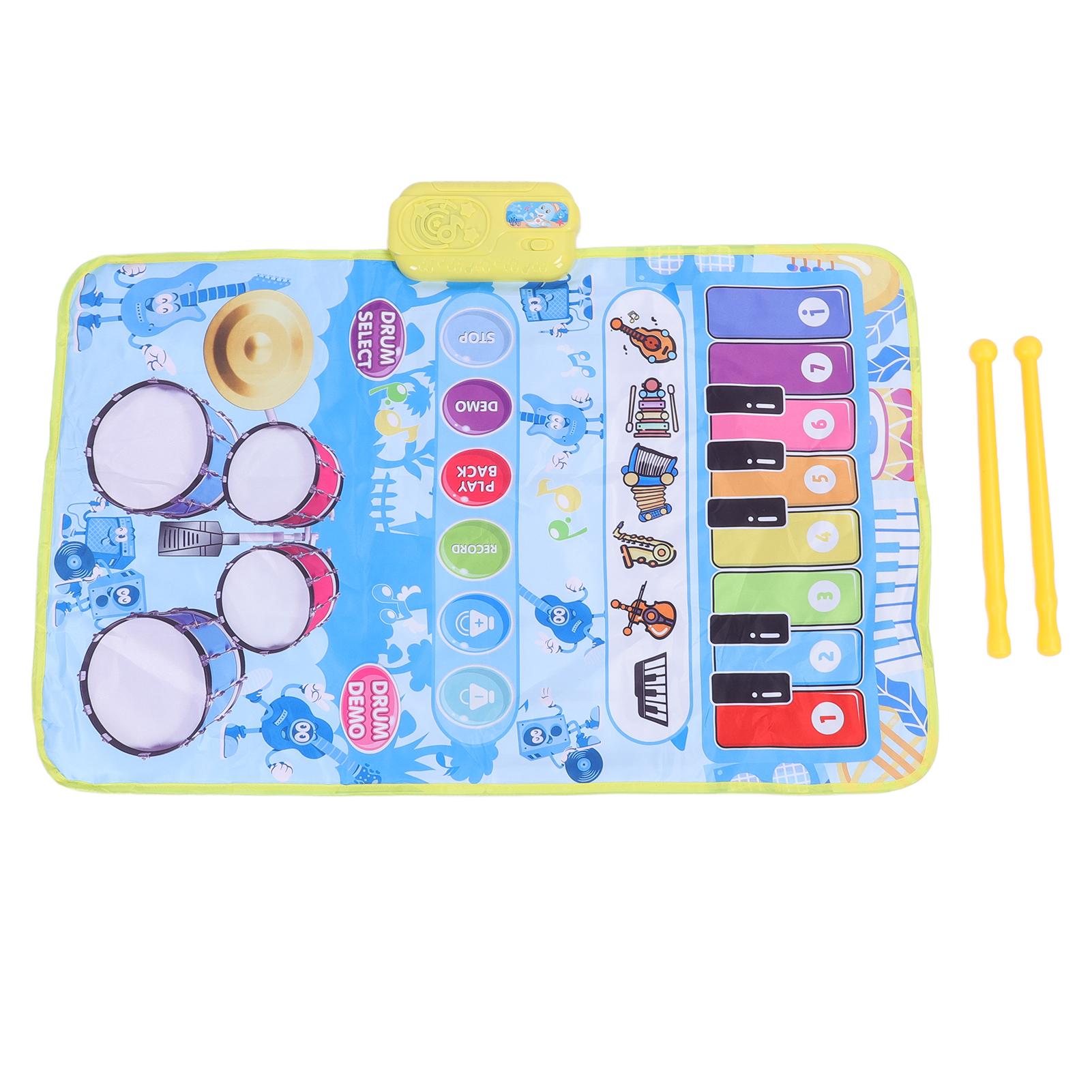 

Детское пианино и барабанный коврик 2 в 1 13 клавиш 5 звуков музыкальных инструментов Интерактивная игра Детский музыкальный коврик синий