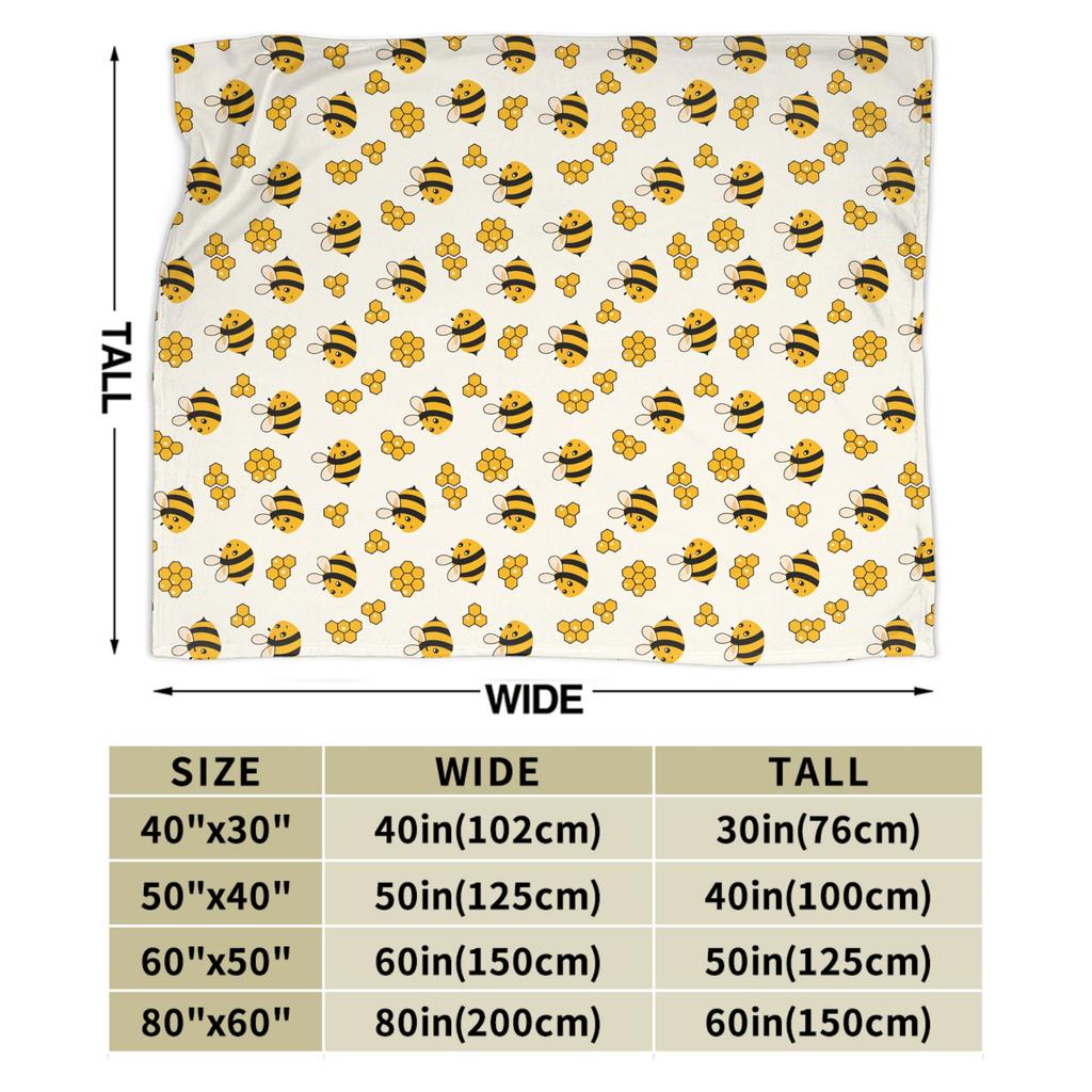Bee in honeycomb and flowers Super Warm Blanket  Travel Plush Throw Blanket Pattern Outdoor Flannel Bedspread Sofa Bed Cover