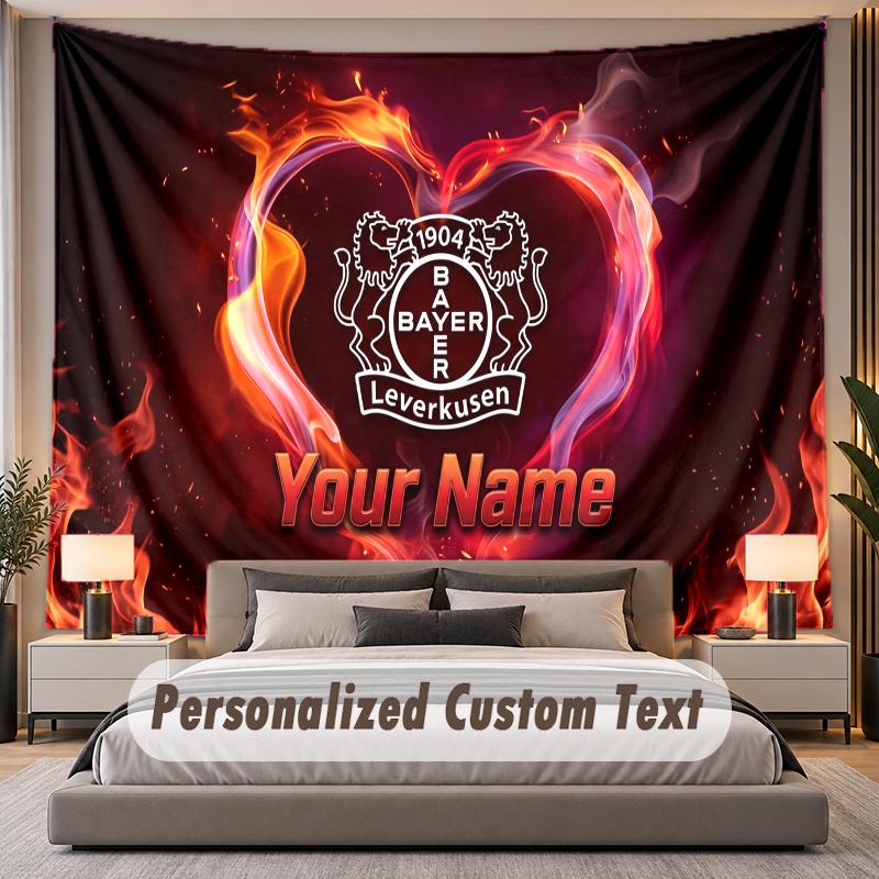 Custom Name Text Tapestry Bayer Leverkusen Football Personalized Polyester Wall Tapestry For Bedroom And Room