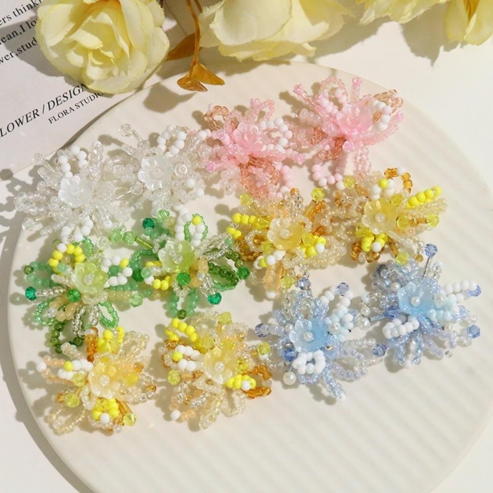 Dopamine Style Beaded Flowers Clusters 2-Piece Set Flower Accessories DIY Earrings  Summer Wear