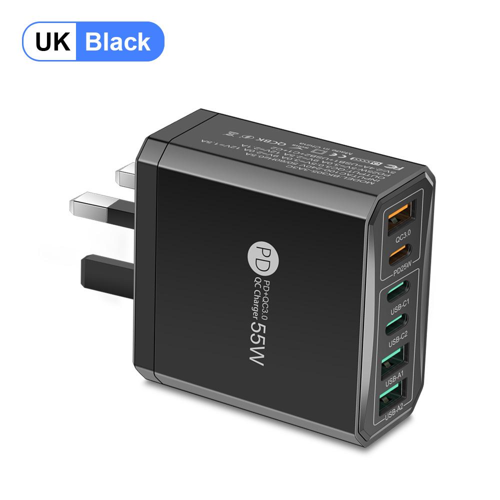 

PD55W Six-Port QC3.0 Fast Charger - Universal Adapter for EU/US/UK