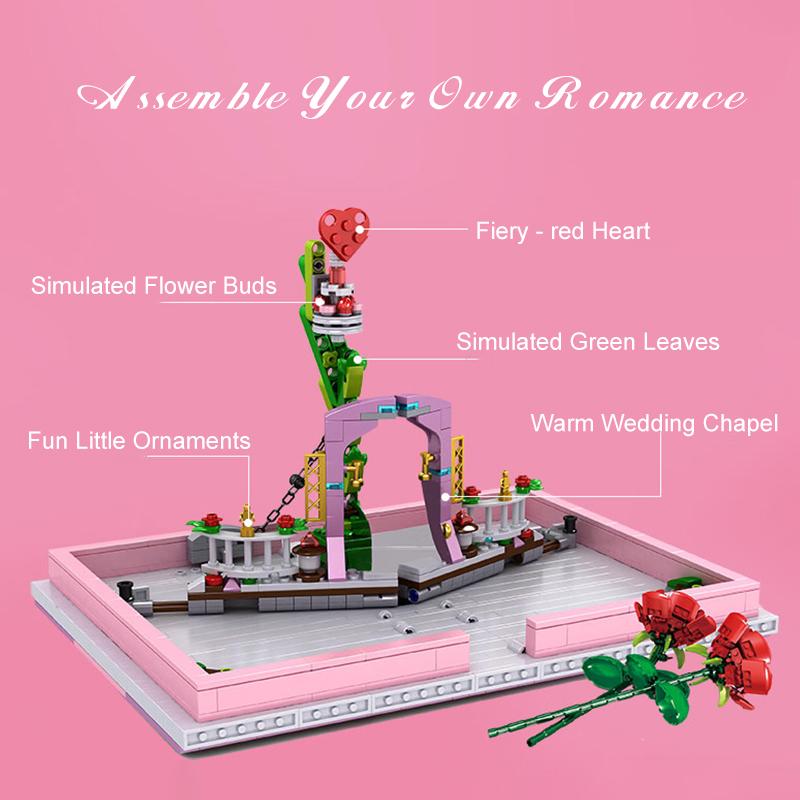 Love Book Building Blocks City Series Architecture Blocks Rose Brick Romantic Gift for Girlfriend Kids Toys Desktop Decoration