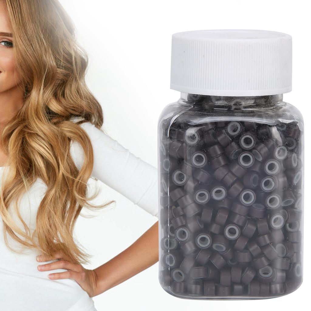Hair Extension Ring Loops Silicone Lined Micro Beads Links Aluminum Hair Extension Tool3# Dark