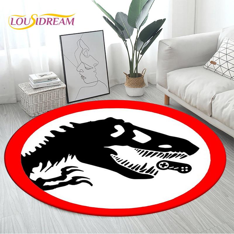 3D Cartoon Jurassic Park Dinosaur Area Rug,Round Carpet Rug for Living Room Bedroom Sofa Decor,Children Play Non-slip Floor Mat