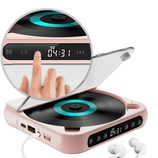 Přenosný hudební přehrávač s LED displejem kompatibilní s Bluetooth, dobíjecí, malý retro hudební přehrávač se sluchátky