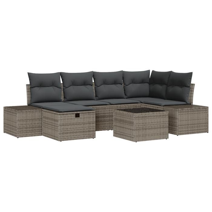 VidaXL Set de canapé de jardin 7 pièces avec coussins gris en poly rotin 3360720
