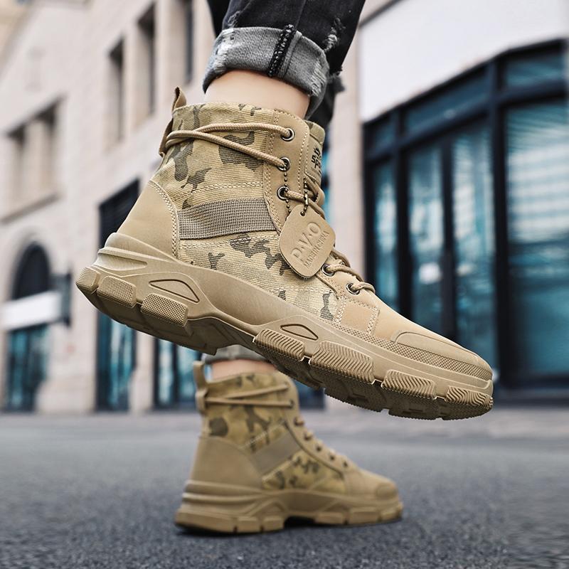Men's Hiking Autumn High Top Camouflage Desert Casual Flat Shoes Men's Breathable Anti Slip Work Motorcycle Boots Hot Selling