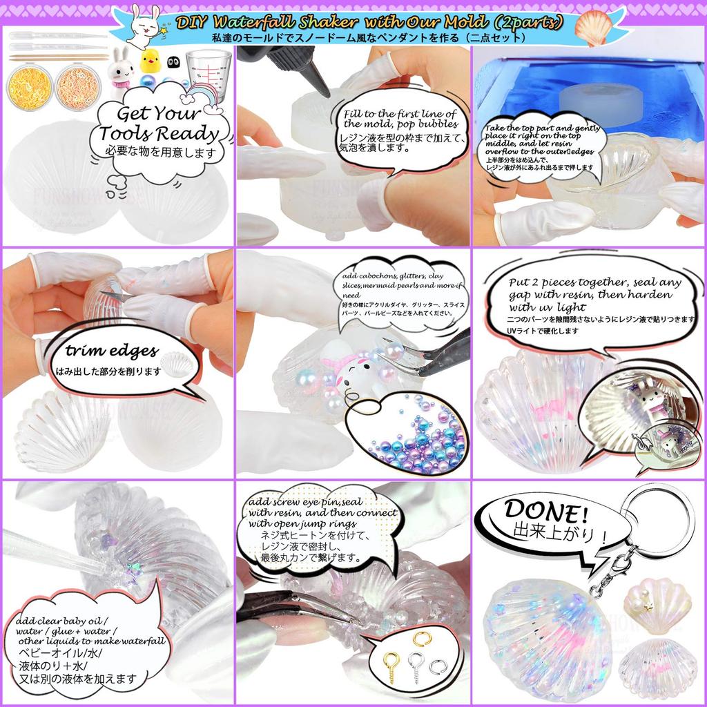 FUNSHOWCASE Shaker Mold Set for Resin Keychains and Straps - Silicone Mold/Film/Holographic Glaze/Slicing Stick/Dropper - Beginner's Craft Kit with 13