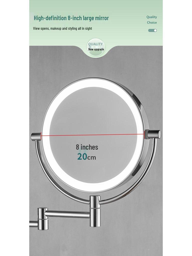 Wall-Mounted LED Double-Sided Bathroom Makeup Mirror with Light and Magnifying Function