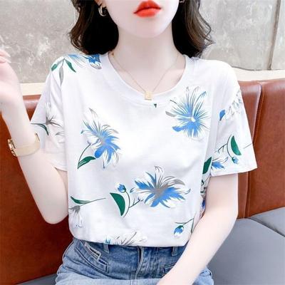 Moda feminina casual verão primavera flor padrão estampado manga curta blusas e camisas