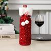 Christmas Wine Bottle Cover Decorative Sleeve With Sequins Pom Holiday Table Setting