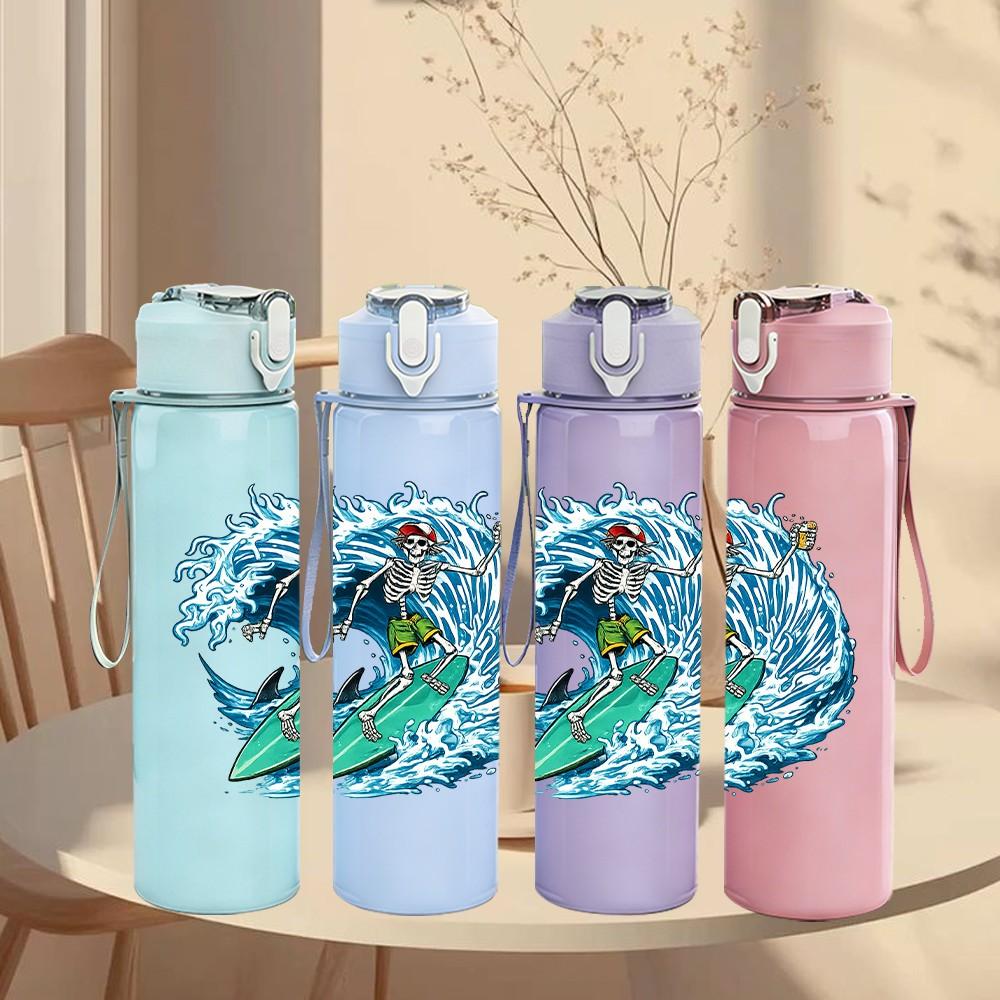 1PC Big Ocean Surfing Wave Art Print 750ml Color Plastic Sports Water Bottle Leakproof Flip Straw Lid Suitable for Sports Office Home Use