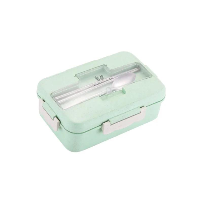 Microwave Lunch Box with Spoon Chopsticks Wheat Straw Dinnerware Food Storage Container Children Kids School Office Bento Box