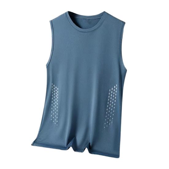 

Men Vest Round Neck Sleeveless Breathable Holes Tank Tops Color Block Quick Drying Summer XXXXL синій