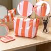 Large Capacity Waterproof PVC Travel Toiletry Bag with Striped Pattern and Tassel Zipper for Makeup Brushes and Accessories Storage Organizer