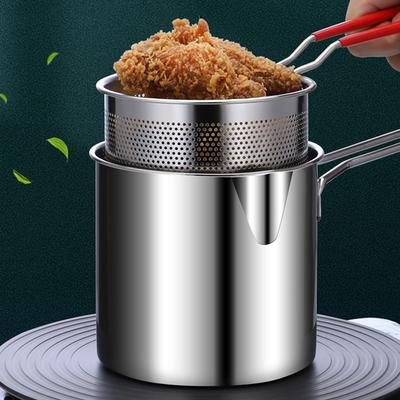 Stainless Steel Deep Frying Pot with Strainer Basket Tempura Fryer Pan Multipurpose Kitchen Fry Pot for French Fries Chicken Fry