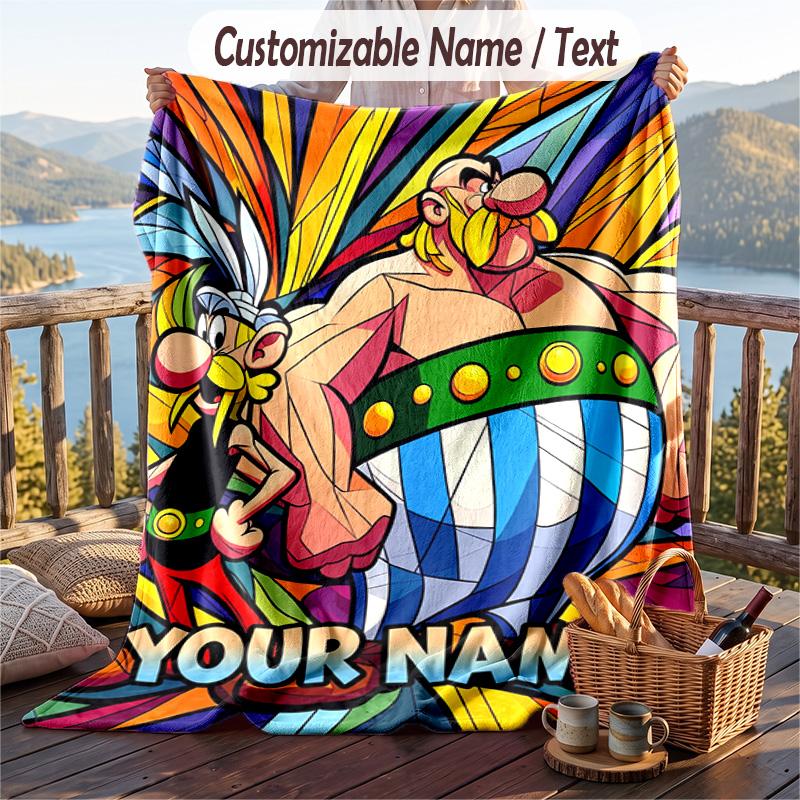Asterix & Obelix Flanelldecke, Personalisierter Benutzerdefinierter Name Text, Weiche Warme Plüschdecke Als Geschenk