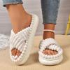 Fashion Women Corduroy Cross Strap Home Slippers Men Soft Warm Flat Slides Family Indoor Fashion Concise Plush Sandals for Four Seasons