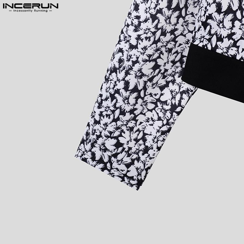 INCERUN Herren Langarm Print Patchwork Lässig Kurz Dünn Mantel Jacken