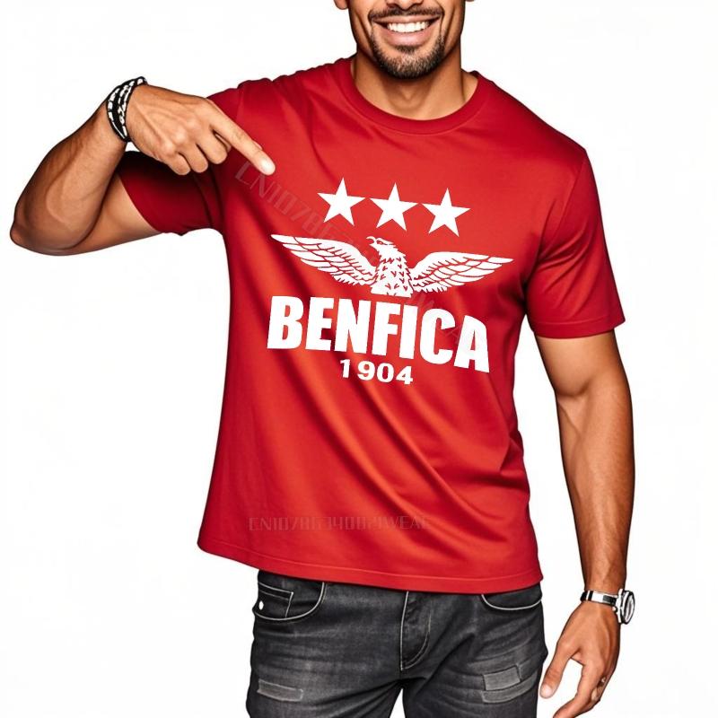 T Shirt Men Soft Workout T-shirt Benfica Logo With Stars Crew Neck Solid Color Tshirt Minimalist Cotton Breathable Tee